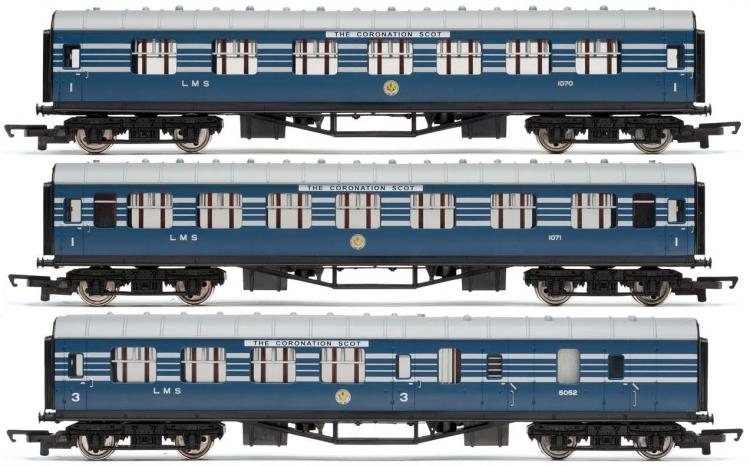 LMS 'Coronation Scot' Coach Pack; 2x 1st Class & 1x Brake 3rd (Blue) - Sold Out