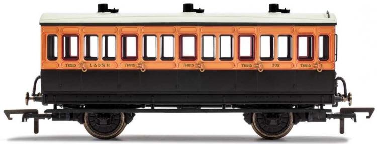 LSWR 4 Wheel Coach 3rd Class #302 (Salmon & Brown) - Sold Out