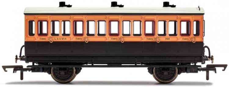 LSWR 4 Wheel Coach 3rd Class #308 (Salmon & Brown) - Sold Out