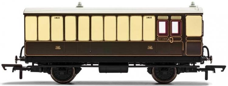 GWR 4 Wheel Coach Brake Baggage #1411 (Chocolate & Cream) - Sold Out