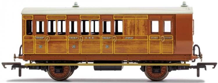 GNR 4 Wheel Coach Brake 3rd Class #399 (Teak) Fitted Lights - Sold Out