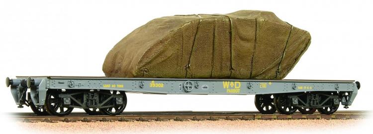 WD War Office 40-Ton 'Parrot' Bogie Wagon (Grey) with Sheeted Tank Load