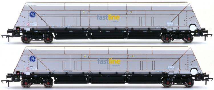 HYA Bogie Hopper Wagon - Fastline Freight / GE - Twin Pack 3 - In Stock