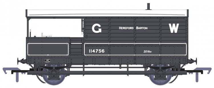 GWR AA20 Toad Brake Van #114765 'Hereford Barton' (Grey - Large GW) - Pre Order