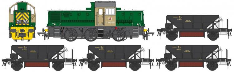 Class 14 #D9533 (BR Green - Stripes) with 4x Dogfish Ballast Hoppers (BR Black) - Pre Order