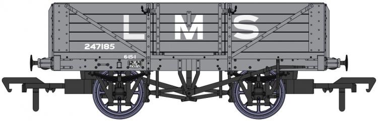 LMS Dia.1666 5 Plank Open Wagon #247185 (Grey) - Pre Order