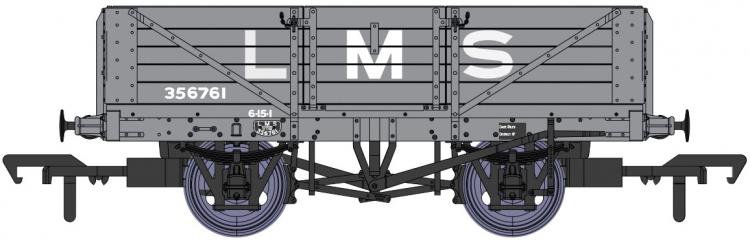 LMS Dia.1666 5 Plank Open Wagon #356761 (Grey) - Pre Order