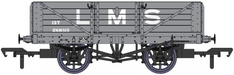 LMS Dia.1666 5 Plank Open Wagon #268515 (Grey) - Pre Order
