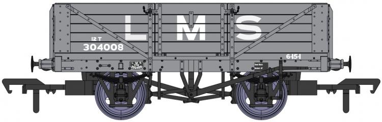 LMS Dia.1666 5 Plank Open Wagon #304008 (Grey) - Pre Order