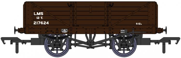 LMS Dia.1666 5 Plank Open Wagon #217624 (Bauxite) - Pre Order