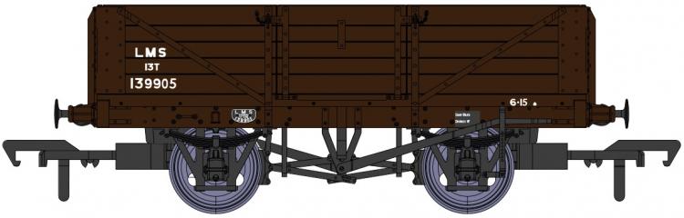 LMS Dia.1666 5 Plank Open Wagon #139905 (Bauxite) - Pre Order
