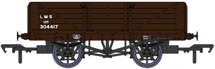 LMS Dia.1666 5 Plank Open Wagon #304417 (Bauxite) - Pre Order