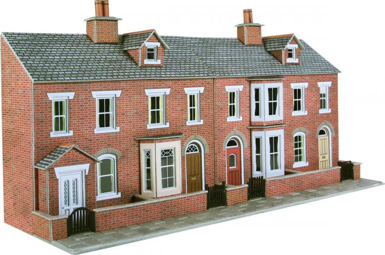 Low Relief Terraced House Fronts - Red Brick - In Stock
